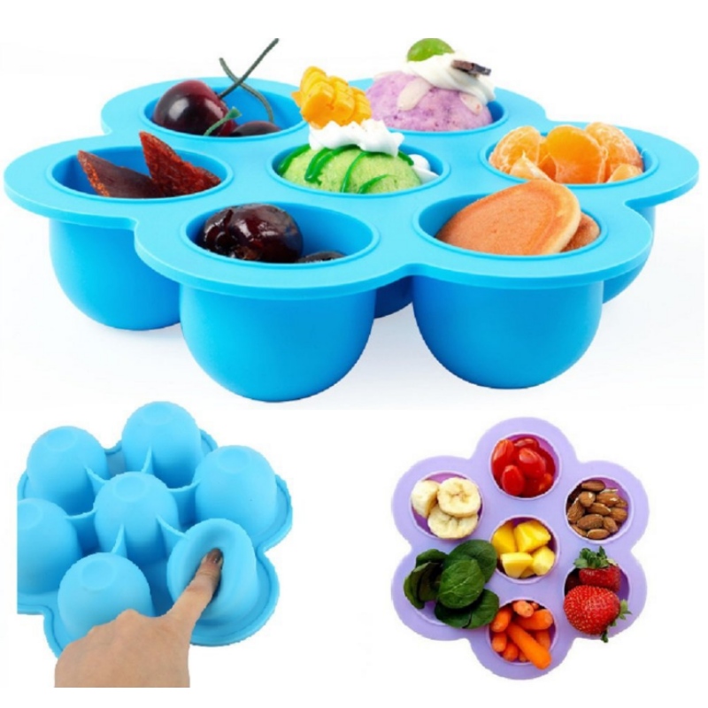 Silicon Food Box 7-Loch multifunktionale Eisgitter Babynahrung Babynahrung Box portable