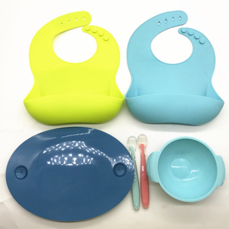 Silicon integrierte ovale Smiley-Platte Silikon Baby Bib Kindersmiley Gesichtsplatte